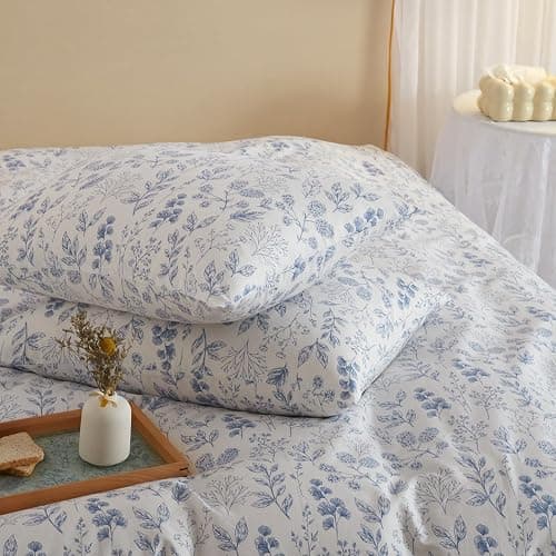 HighBuy White Blue Floral Cottagecore Boho Comforter Set, Full Size, 3 Piece, 1 Comforter & 2 Pillowcases, All Season thumbnail 3