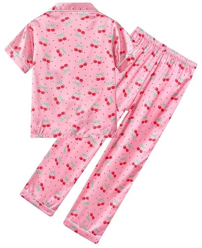 Fanient Girls Silk Pyjamas Set Colorful Printed Sleepwear Button-Down Pjs Short Sleeve Satin Nightwear for Girl 7-14 Years thumbnail 4