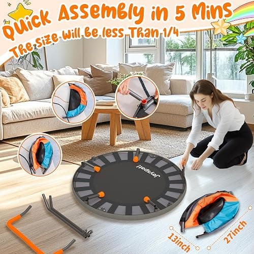 3FT Foldable Trampoline for Kids - 36” Mini Small Trampoline with Handle Bar, Indoor Outdoor Fun, Height-Adjustable, Max Load 100LBS, Perfect Toddler Baby Jumping Mat for Fitness & Recreation thumbnail 3