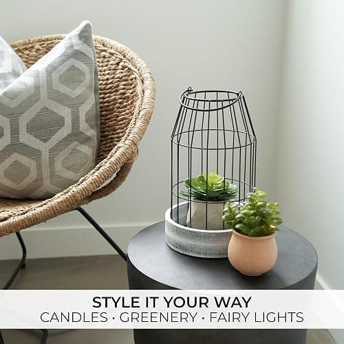 Rustic Farmhouse Lantern Decor Set of 2 - Stylish Decorative Lanterns for Your Living Room, Fireplace Mantle or Kitchen Dining Table - Modern Indoor/Outdoor Coffee Table Decor for Your Entire Home thumbnail 6