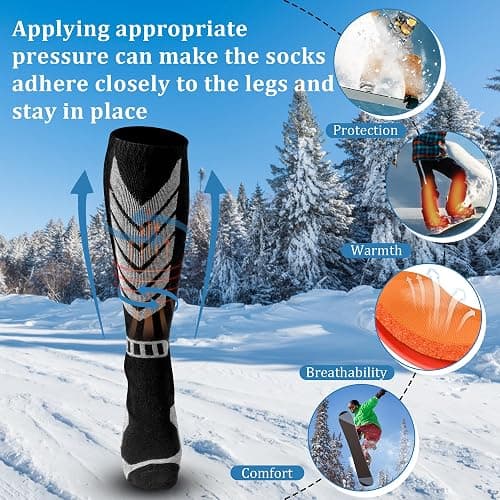 wanchel Merinowoll-Skisocken - 2 Paar knielange Skisocken, winterwarme Snowboard-Thermosocken, Kälteschutzsocken für Herren Damen thumbnail 7