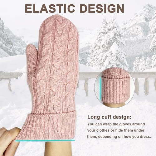 Bototack Winter Mittens Gloves for Women Warm Fleece Lining Knit Thick Thermal Snow Gloves for for Cold Weather Gifts thumbnail 4