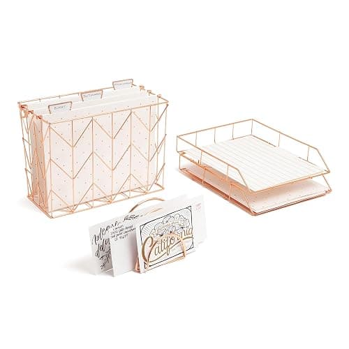 U Brands Desktop Fashion Filing Set, Desktop Organizer, Rose Gold Wire Metal, 10 Piece Office Gift Set (2104U00-01) thumbnail 2