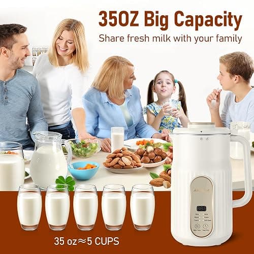 Nut Milk Maker, AlfaBot N2 Automatic Almond Milk Machine for Homemade Plant-Based Milk, Oat, Soy, Yogurt, 5 Modes/35OZ Big Capacity Soy Milk Maker with Delay Setting and Self Cleaning (Cream) thumbnail 2