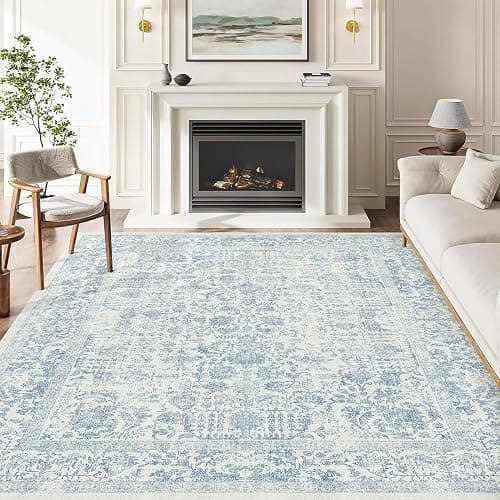 PureCozy Blue Area Rug 5x7 Machine Washable Vintage Living Room Distressed Non Slip Carpet Traditional Indoor Bedroom Retro Floral Accent Throw Large Rug Office Kitchen Bathroom Dining Room | Machine Washable, Non Slip, Blue, Large, Vintage, Traditional, Distressed, Indoor, Retro, Accent thumbnail 6