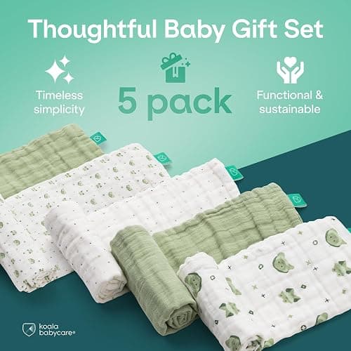 Koala Babycare 5 Pack 20"x10" Organic Burp Cloths for Baby Boys and Girls - GOTS & OEKO-TEX Cotton Burp Rags for Newborns - Absorbent Neutral Burping Cloths for Feeding - Washable Baby Bibs Essentials thumbnail 7