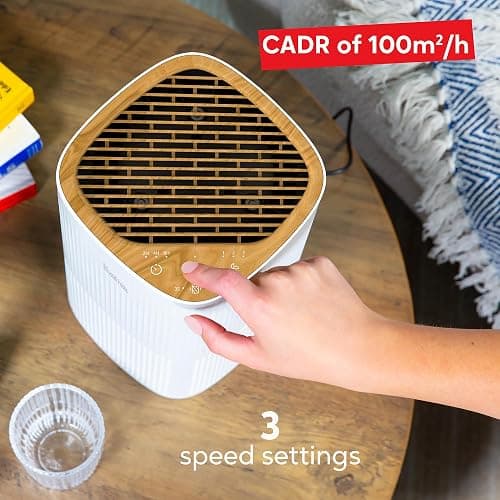 Russell Hobbs Air Purifier for Bedroom Home 100m ³/h CADR, 99.95% Carbon Filter Captures Bacteria, Allergies Odour, Dust, LED Display, Clean Air Mini Aroma White Scandi Wood Effect RHAP1032WDW thumbnail 2