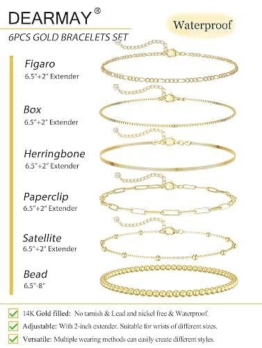 DEARMAY Gold Bracelets for Women Waterproof, 14K Gold Plated Jewelry Sets Trendy Thin Dainty Stackable Cuban Link Paperclip Chain Bracelet Pack Fashion Accessories Gifts for Womens thumbnail 3