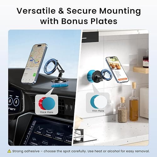 Itramax Magnetic Phone Holder for Magsafe,360° Rotatable iPhone Stand Mount | Dual Sided Ring Smartphone Holder for Desk with Non-Slip Base for iPhone 17 16 Plus 13 12 11,Pixel 9 8,Samsung,Office,Kitchen thumbnail 6