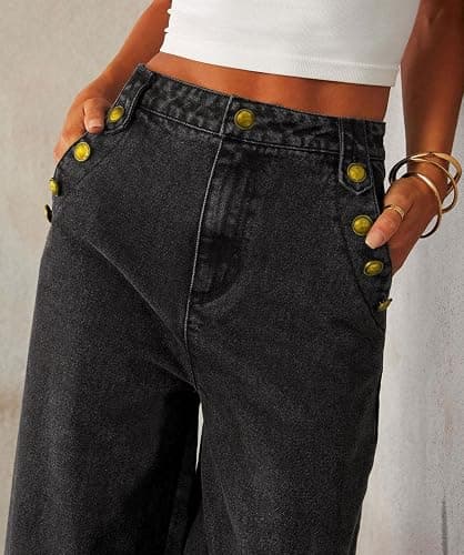 loveimgs Women 2 Piece Denim Set Button Sleeveless Jean Vest Denim Top Y2k Shirt Wide Leg Jeans Palazzo Pants Outfits thumbnail 5