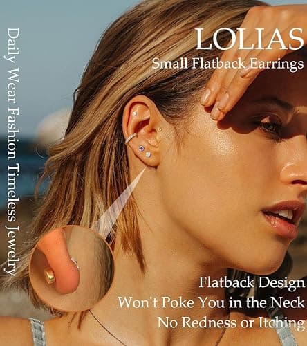 LOLIAS Hypoallergenic Flat Back Earrings for Women-Surgical Steel Earrings for Sensitive Ears 20G Stainless Steel Earring Stacks Small Flatback Stud Hoop Cartilage Earring thumbnail 2