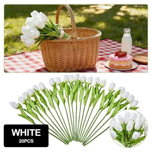 WFYTHMFLS Artificial Flowers Mother's Day Easter Valentine's Day Gifts, Artificial Flowers Fake Tulips Flowers Home Kitchen Wedding Table Decorations a Bunch of 20 White Tulips thumbnail 6