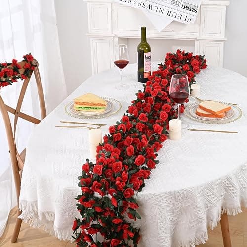 MARTINE MALL Rose Flower Garland, 5 Strands 41Ft Vines for Room Decor, Red Rose Floral Garland for Birthday, Wedding & Party thumbnail 2