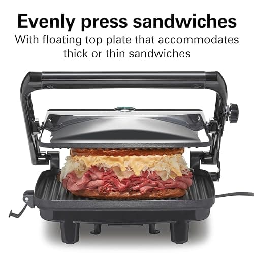 Hamilton Beach Panini Press Sandwich Maker & Electric Indoor Grill with Locking Lid, Opens Wide to Fit Any Thickness for Quesadillas, Burgers & More, Nonstick 8" x 10" Grids, Chrome (25460AG) thumbnail 5