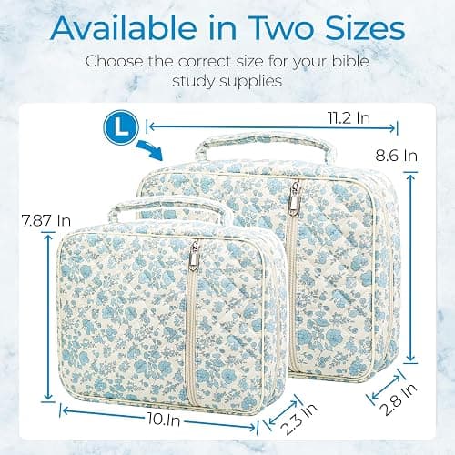 WOBAGMEN Bible Cover Case for Women,Large Bible Tote Bags Organizer Quilted Carrying Case for Girls,Bible Study Supplies Accessories Christian Gifts for Women (Blue Floral, L) thumbnail 3