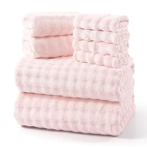 REDKISS Soft Bath Towel Sets 8-Piece, Microfiber Quick Dry & Absorbent, 35x70 in Large Bath Sheet 14x30 in Hand Towel, 12x12 in Washcloth, Pink Bathroom Towel Set - Image 1