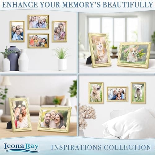 Icona Bay 4x6 Picture Frames (Gold, 6 Pack), Beautifully Detailed Molding, Contemporary Picture Frame Set, Wall Mount or Table Top, Inspirations Collection thumbnail 4