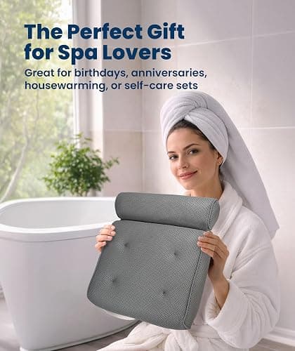 Everlasting Comfort Luxury Bath Pillows for Tub with Head and Neck Support - Non-Slip Bathtub Pillow with Suction Cups, Quick-Drying Mesh & Drying Hook - Jacuzzi & Spa Accessories for Women - Gray thumbnail 8