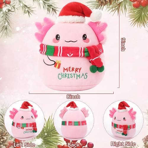 Christmas Plush Axolotl Stuffed Animal - Salamander Plush with Santa Hat Scarf Merry Christmas Embroidery Festive for Kids Lovers Collectors 9 Inch thumbnail 3