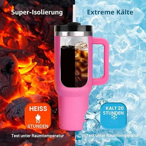 WALLFID 40oz Thermobecher aus Edelstahl, Vakuum-Isoliert mit Deckel, 3 Strohhalmen und 1 Strohhalm Bürste, Für Heiß- und Kaltgetränke, Ideal für Kaffee, Tee, Smoothies und Mehr(Rosenquarz) thumbnail 4