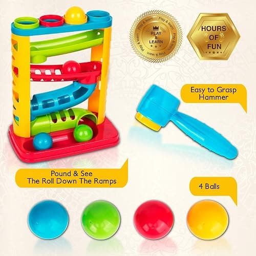 Durable Pound A Ball Toys for Toddler, Stacking, Learning, Active, Early Developmental Hammer Montessori Toys, Fun Gifts for Boy & Girl - STEM Educational Toy - Great Birthday Gift Ages 1 2 3 thumbnail 4
