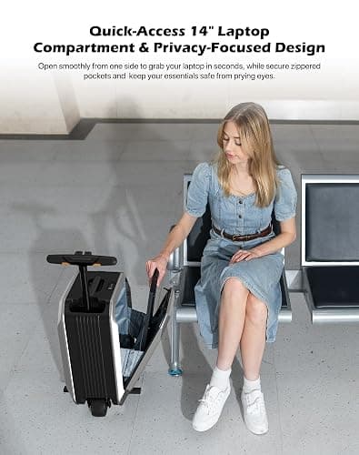 AOTOS Smart Rideable luggage-Roller carry-on luggage 22x14x9-TSA,Airline-Approved 22 inch Hardshell,Zipperless Travel Suitcase with Rolling Wheels,App Control-Cabin Suitcase for Airport Travel(Silver) thumbnail 7