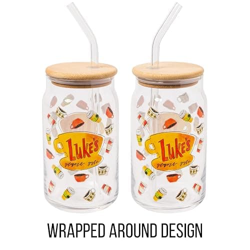 Silver Buffalo Gilmore Girls Luke's Diner Logo Glass Jar Tumbler with Bamboo Lid and Glass Straw, 16 Ounces thumbnail 6