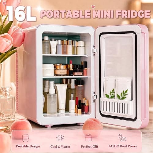 MoraRise 16L Skincare & Makeup Mini Fridge, Cooler & Warmer with LED Mirror | Portable Compact Desktop Small Beauty Fridge for Bedroom, Dressing Table & Office, AC/DC Mains thumbnail 7