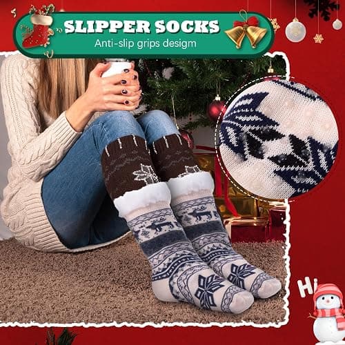 Liitrsh 12 Pairs Christmas Fuzzy Socks Winter Cozy Slipper Socks Non Slip Winter Warm Soft Fluffy Socks for Women Men Holiday Xmas Birthday Gift,12 Styles thumbnail 7