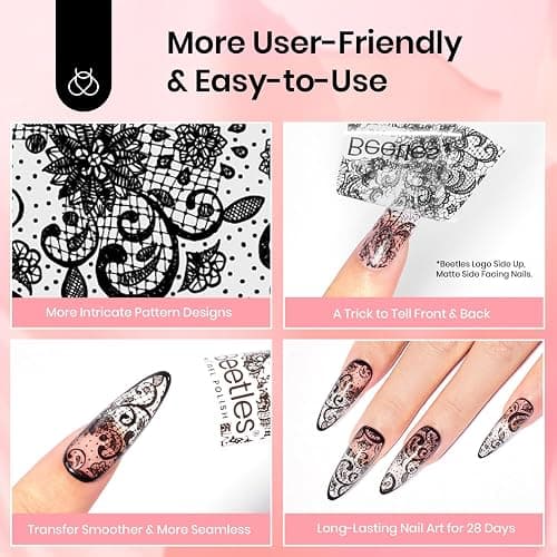 Beetles Nail Foil Glue Gel 2Pcs 15ml with 20 Pcs Lace Flower Butterfly Stickers Transfer White Black Lace Nail Foil Set, LED Lamp Soak Off DIY Manicure Gifts for Women thumbnail 4