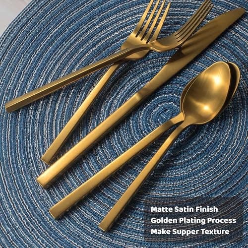 Alata Cube Gold 20-Piece Flatware Set, Forged Cutlery Set, Matte Gold Silverware Service for 4, Stainless Steel Tableware with Square Handle for Home/Restaurant, Dishwasher Safe thumbnail 5