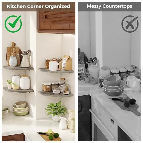 Realgulf Corner Shelves 4-Pack for Bathroom & Kitchen, Space-Saving Floating Corner Wall Shelf with Easy Installation- Grey thumbnail 7
