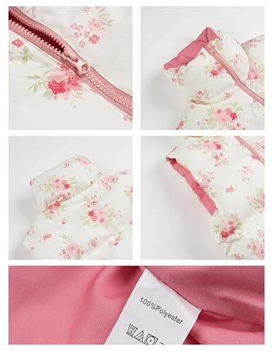 InterNos Womens Cropped Floral Print Puffer Vest Lightweight Stand Collar Zip up Sleeveless Winter Padded Coats thumbnail 8