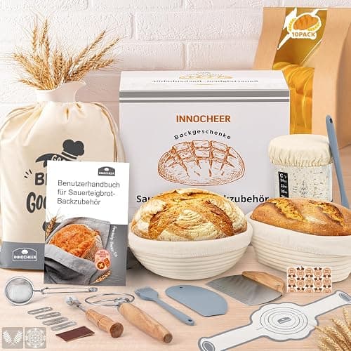  Sauerteig Starter Set, 25cm & 23cm Gärkorb Brot Backen, Sauerteig Starter Set Mit Sauerteig Starterglas, Brot Backen Startver Großes Geschenk Für Anfänger, Erfahrener Bäcker thumbnail 2