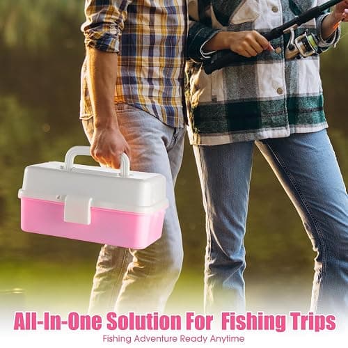 RoundFunny 3 Layers Fishing Tackle Box 414 Pcs Fishing Lures Kit with Tackle Included, Pliers, Lip Gripper, Soft Baits, Hooks & Accessories Bait Lure Gear Gift for Beginners Women Men(Pink) thumbnail 5