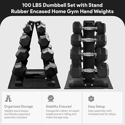 BalanceFrom Rubber Coated Hex Dumbbell Weight Set with Storage Rack, 100LB or 150LB or 200LB Set, 5-20 lbs or 5-25 lbs or 10-30 lbs Pairs thumbnail 3