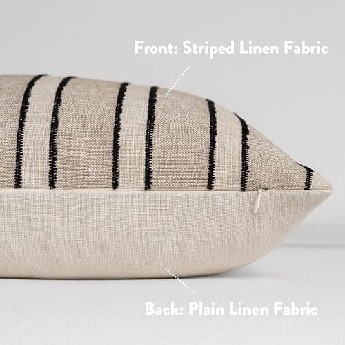 FIOUOVO Striped Linen Throw Pillow Covers 18x18 Set of 2, Beige | Modern Farmhouse Neutral Decorative Accent Woven Textured Cushion Covers for Sofa Couch Living Room Bedroom thumbnail 7