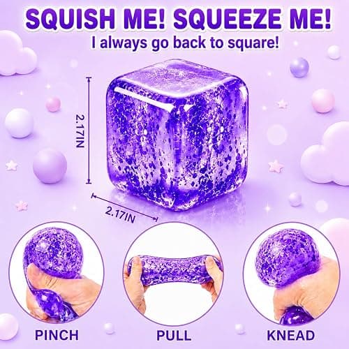 6PCS Stress Cube Squishy Stress Balls,Squishy Cube Filled with Glitter,(2.17in) Ice Cube Stress Balls for Adults Kids,Sensory Fidget Toys for Anxiety Stress Relief,Party Favors thumbnail 2