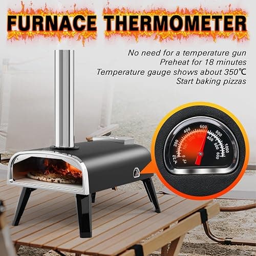 aidpiza Pizza Oven Outdoor 12" Wood Fired Pizza Ovens Pellet Pizza Stove for outside, Portable Stainless Steel Pizza Oven for Backyard Pizza Oven - black thumbnail 2