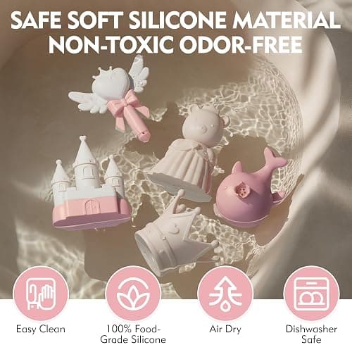 MarcZero Princess Silicone Bath Toys 8Pcs for Toddlers Kids Babies,Bathtub Water Toys,Soft Squeezable Easy-Grip Pool Toys Set (Pink) thumbnail 8