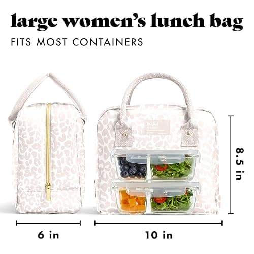 Fit & Fresh Bloomington Lunch Bag for Women - Insulated Large Lunch Box for Work with Containers, Leak-Resistant, Stain-Resistant, Zipper Closure, Feline Fine Ivory thumbnail 3