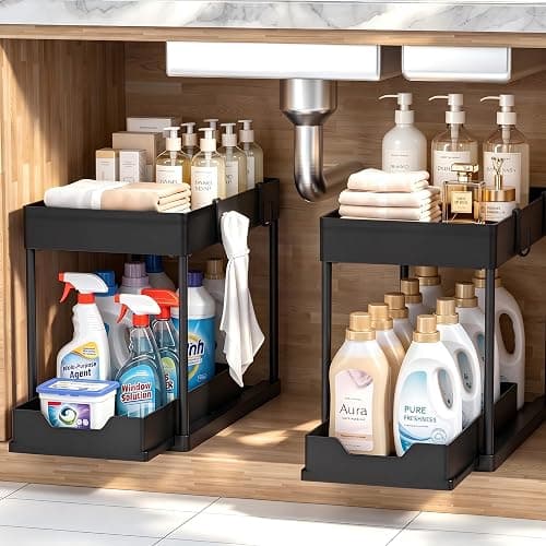 DEKAVA Under Sink Organizer 2 Pack, Bathroom Cabinet Organizer, 2 Tier Sliding Cabinet Basket Organizer Drawer, Multi-Purpose Bath Collection Baskets for Bathroom (Black) - Image 1