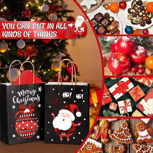 Containlol 24 Pcs Christmas Paper Gift Bags with Handles Foil Xmas Kraft Paper Favor Bags Christmas Treat Bags Black Gold Glitter Candy Goodie Bags for Holiday Party Favors Decor Supplies thumbnail 5