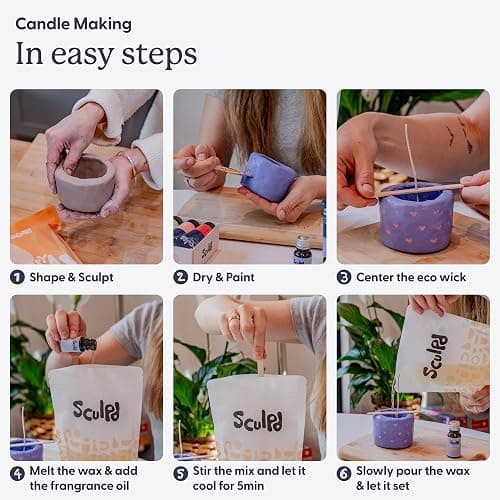 Sculpd - The Original Candle Making & Pottery Kit - Complete Art Set: Includes Air Dry Clay, Soy Wax, 8 Paint Tubes, Fragrance & Tools - DIY Gift for Adults, Teens, Men & Women Crafting (Peony Rose) thumbnail 4