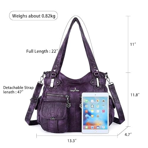 Angel Kiss Women's Designer Handbag Large Double Zipper Multi Pocket Washed Leather Purse thumbnail 4