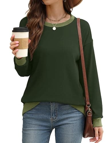 Saloogoe Sweatshirts for Women Crewneck Long Sleeve Loose Fit Tops Color Block Ribbed Trim Fashion 2025 thumbnail 2