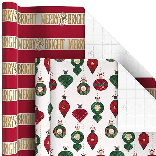 Hallmark Christmas Wrapping Paper Rolls with Cutlines on Reverse (6 Rolls: 150 Sq. Ft. Total) Santa Claus, Nutcrackers, Plaid, Snowflakes, Ornaments thumbnail 6