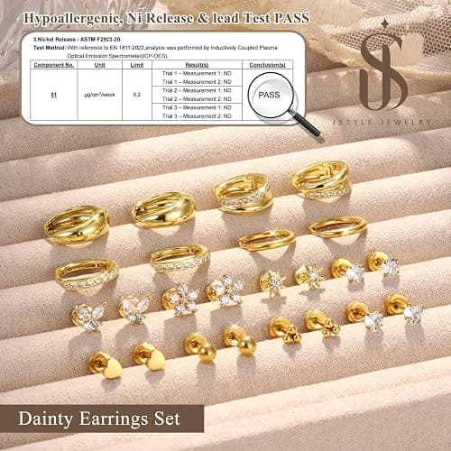 Jstyle Hypoallergenic 14K Gold Plated Stud Hoop Earrings for Women Men Surgical Stainless Steel Flat Back Earrings Small Huggie Hoops Cartilage Earring Set for Multiple Piercing Jewelry Gift for Women thumbnail 3