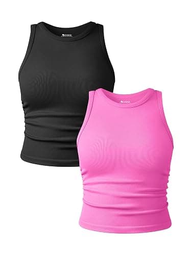 OQQ Women's 2 Piece Tank Tops Crew Neck Sleeveless Basic Stretch Casusal Yoga Crop Camis - Image 1
