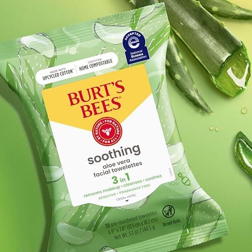 Burt's Bees Aloe Vera Face Wipes, for Sensitive Skin, Soothing Makeup Remover & Facial Cleansing Towelettes, 30 Ct. (3-Pack) thumbnail 7